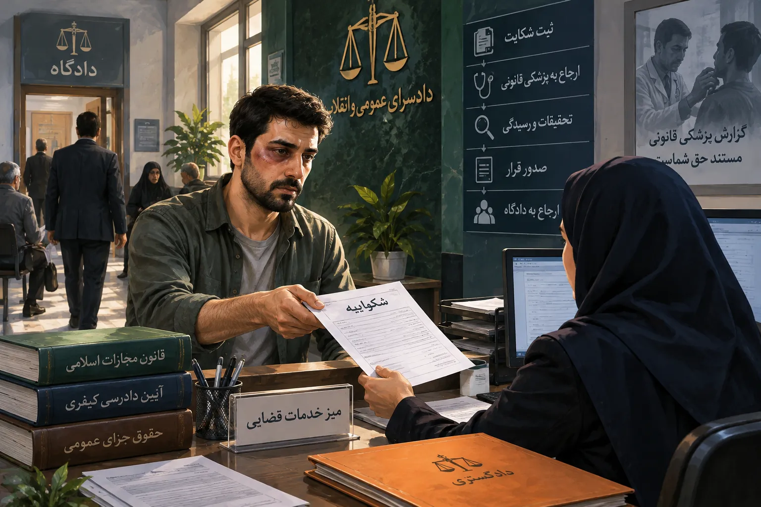 نمونه شکواییه ضرب و جرح عمدی و مراحل پیگیری در دادسرا